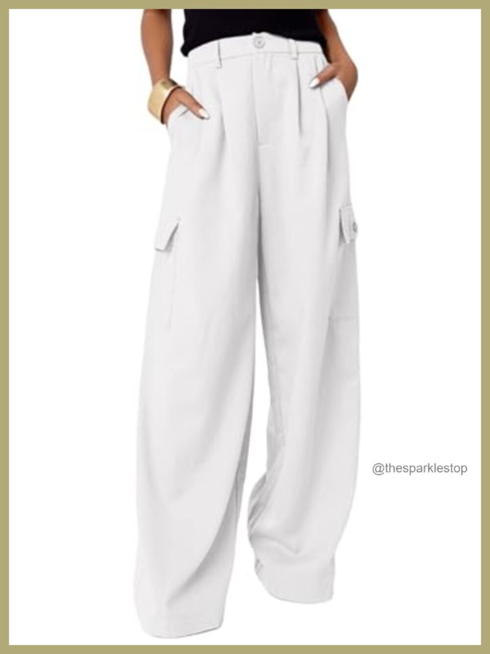 High Waisted Wide Leg Cargo Pants Baggy Casual Work Pants 4 Pockets